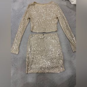 gold long sleeve glitter 2 piece